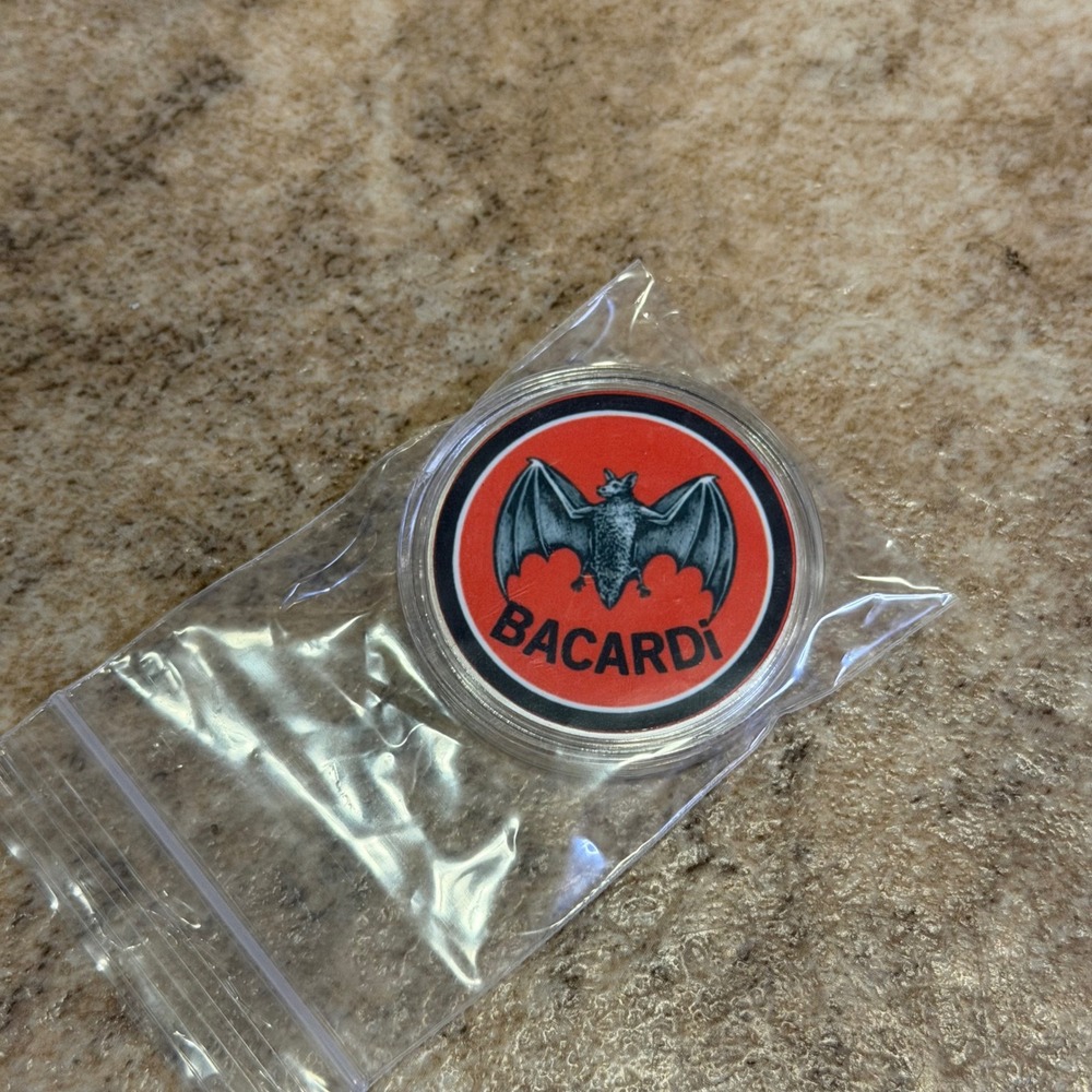 Bacardi Rum Bat Logo Challenge Coin Medallion with Protective Case Orange Silver